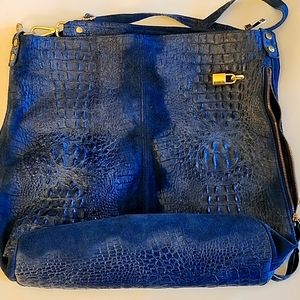 Blue Leather Tote Bag